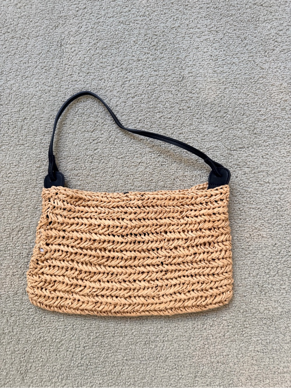 Mango Natural Woven Mini Bag with Black Strap